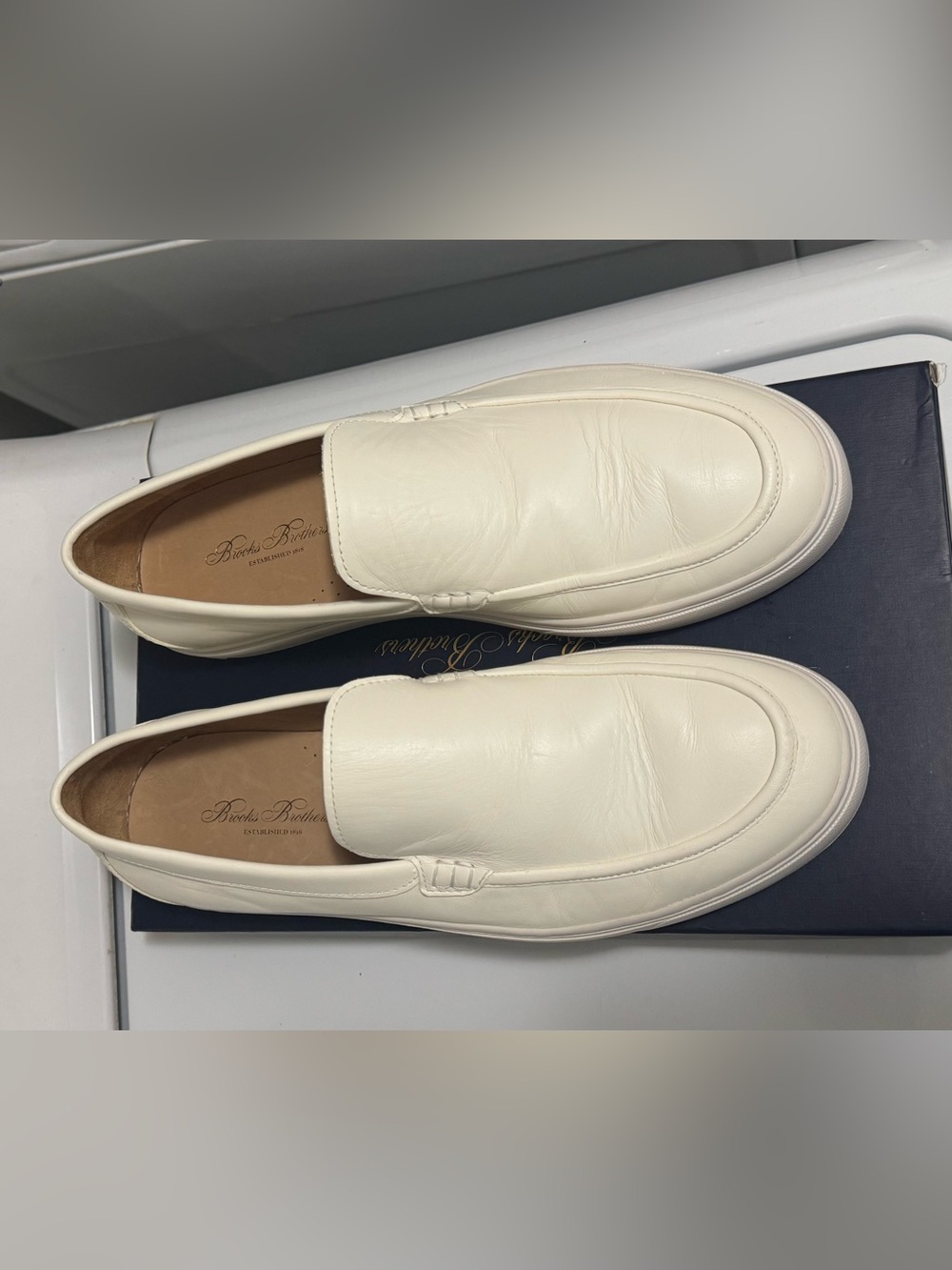 Brooks Brothers Cream Slip-On Leather Loafers